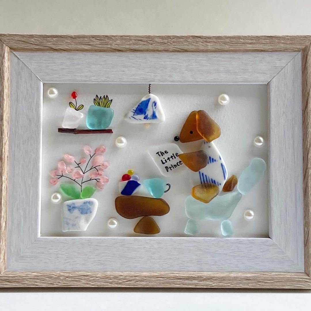 シーグラスアート ブラックタンのうちの子トイレット ペット 犬 置物 シーグラスアート ブラックタンのうちの子トイレット ペット 犬 置物